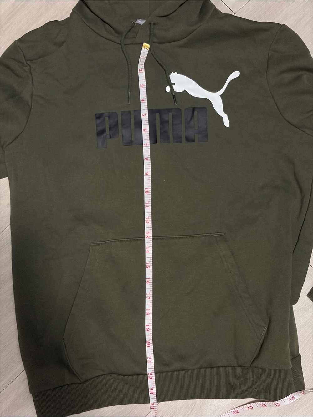 Puma Olive Green Crewneck Hoodie with Black and White Logos - Picture 5 of 6